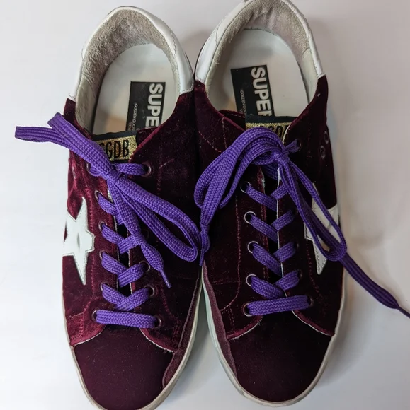 AUTHENTIC Golden Goose Superstar Sneaker in Bordeaux Velvet & White Star - Picture 4 of 15